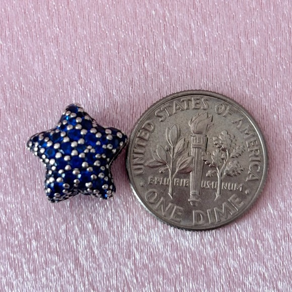 Blue Rhinestones Star Sterling Silver Charm for Bracelets - Picture 6 of 7